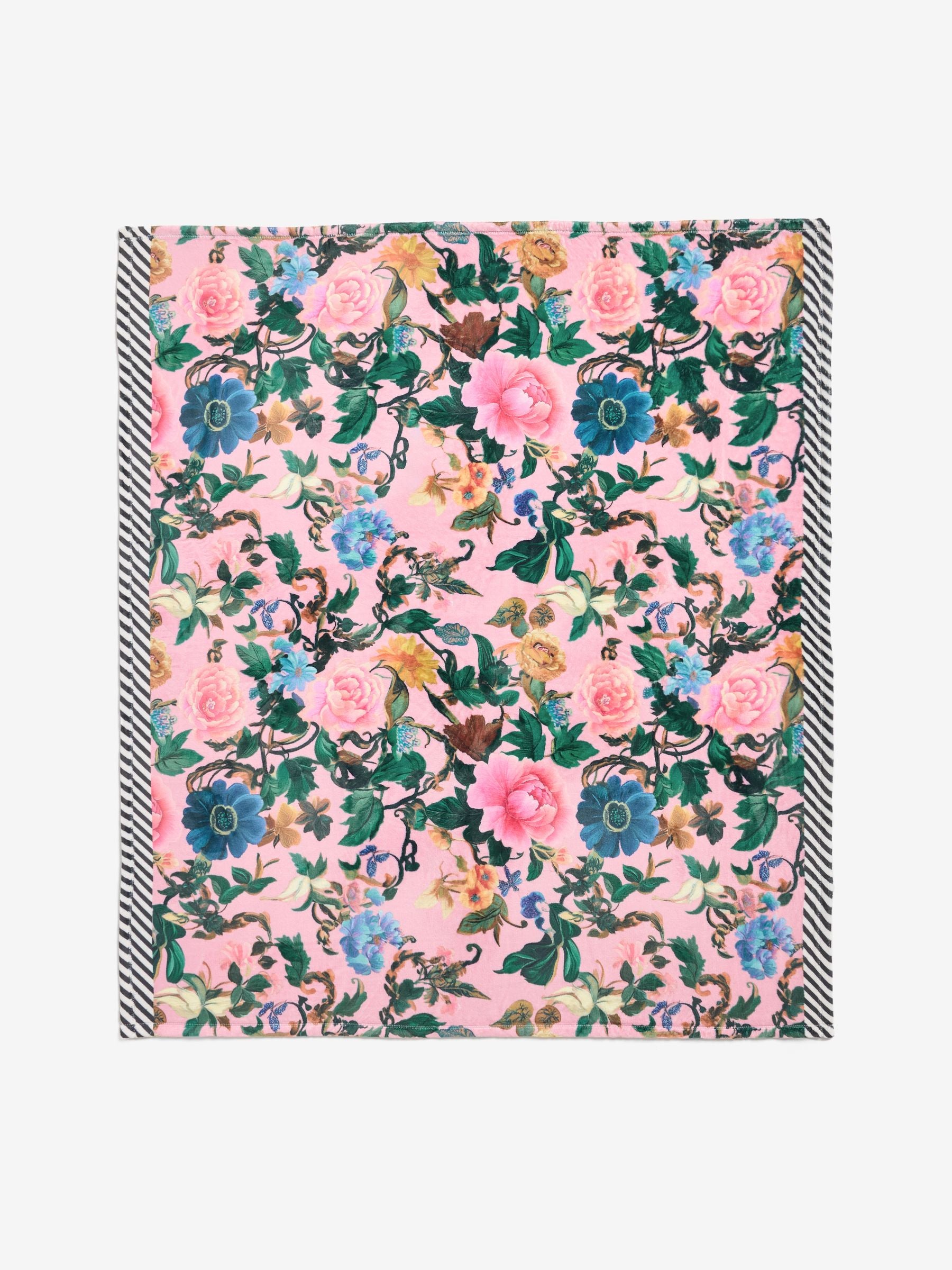Pink floral fleece throw made from recycled polyester, imported from the UK