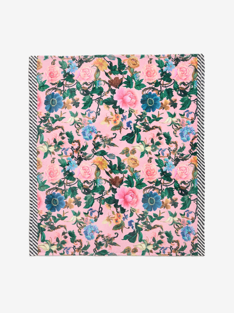 Pink floral fleece throw made from recycled polyester, imported from the UK