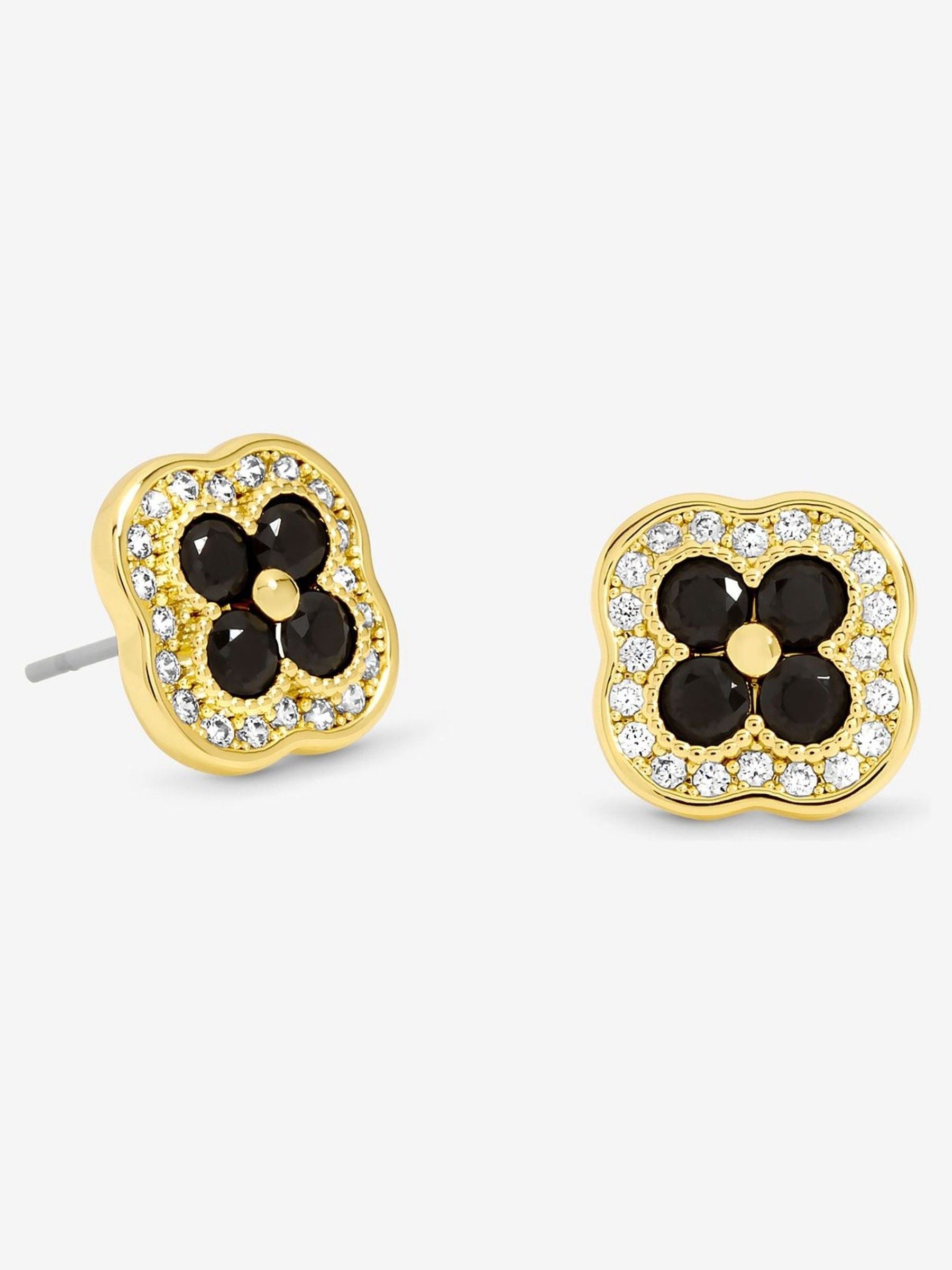 Jon Richard Silver Plated Crystal and Emerald Clover Studs Earrings