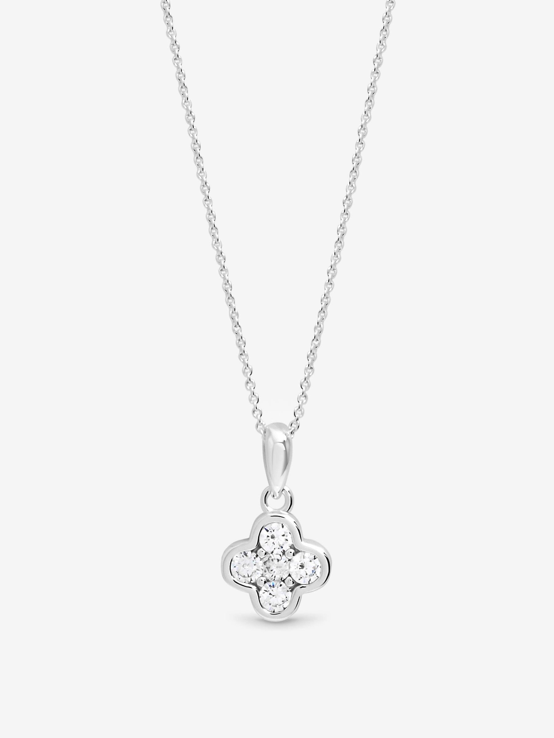 Simply Silver Silver Tone Sterling 925 Cubic Zirconia Clover Pendant