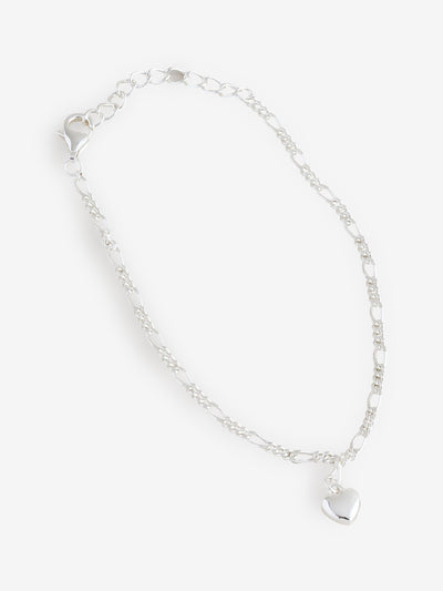 Bracelet cœur Figaro fin en argent sterling – largeur 6 mm
