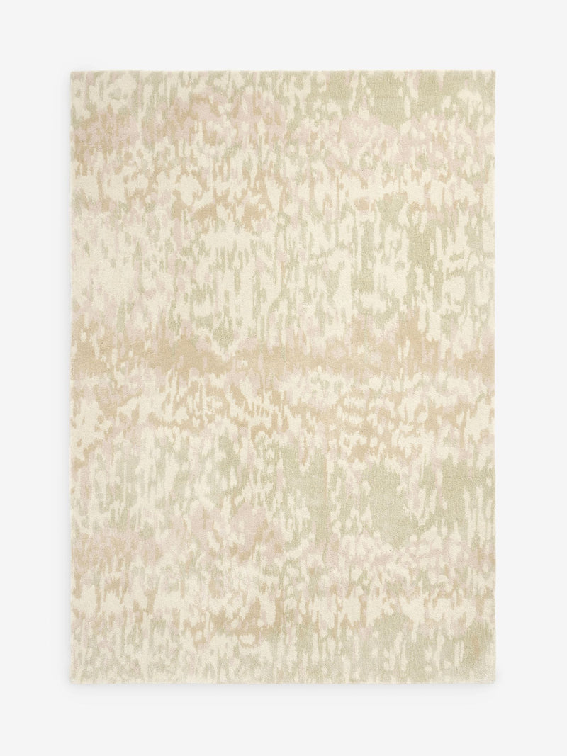 Green abstract rug with blended motif in wool and viscose - British product