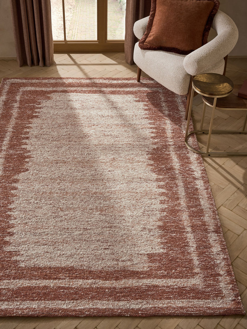 Rust Brown Blended Border Rug