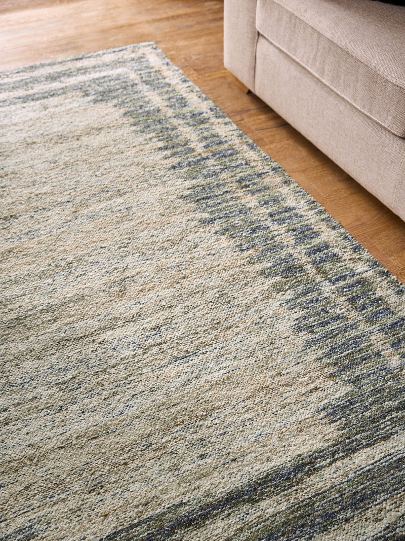 Blue Blended Border rug with double-border design (British brand)