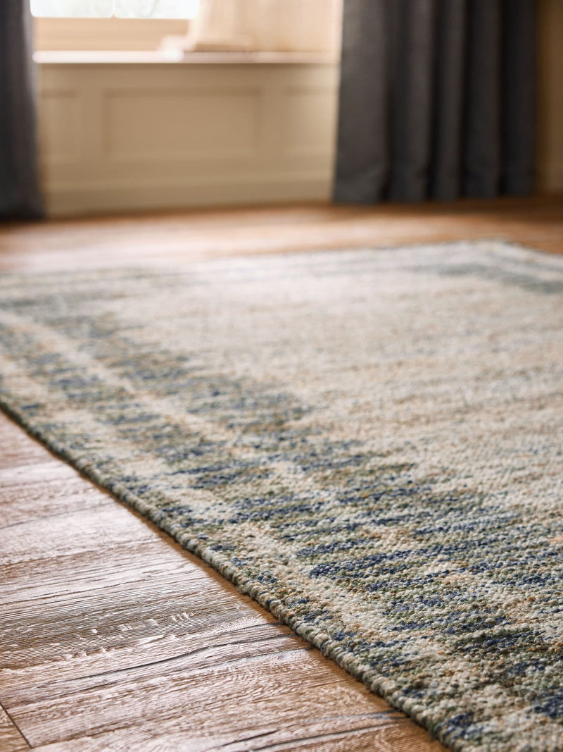 Blue Blended Border rug with double-border design (British brand)