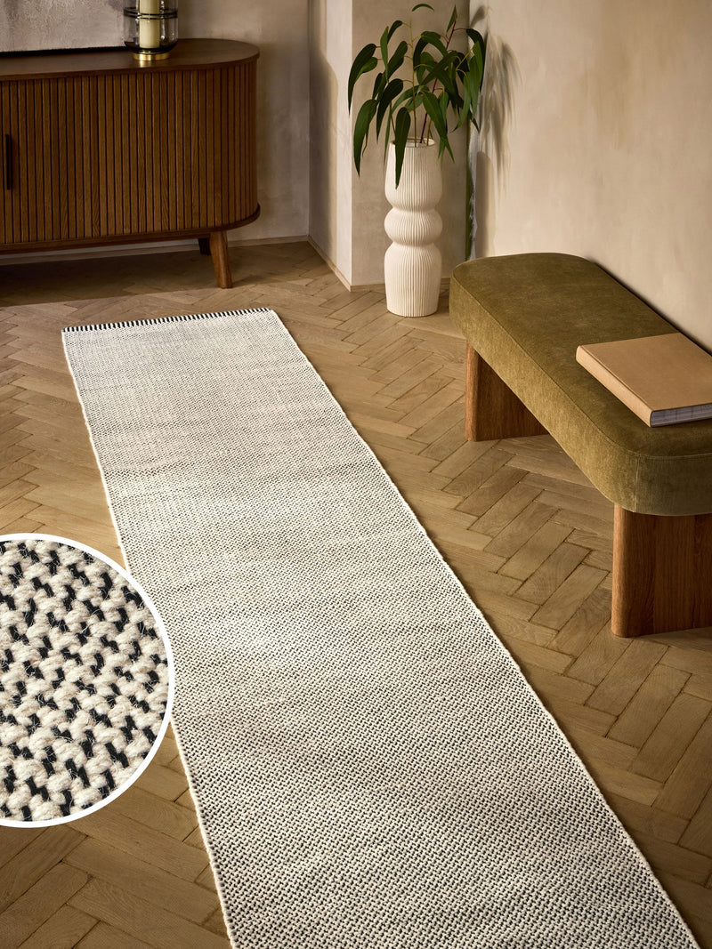 Washable wool runner black white pattern (British brand)