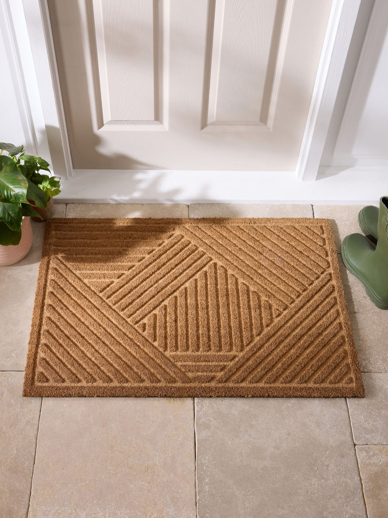 Natural embossed stripe coir doormat - British product