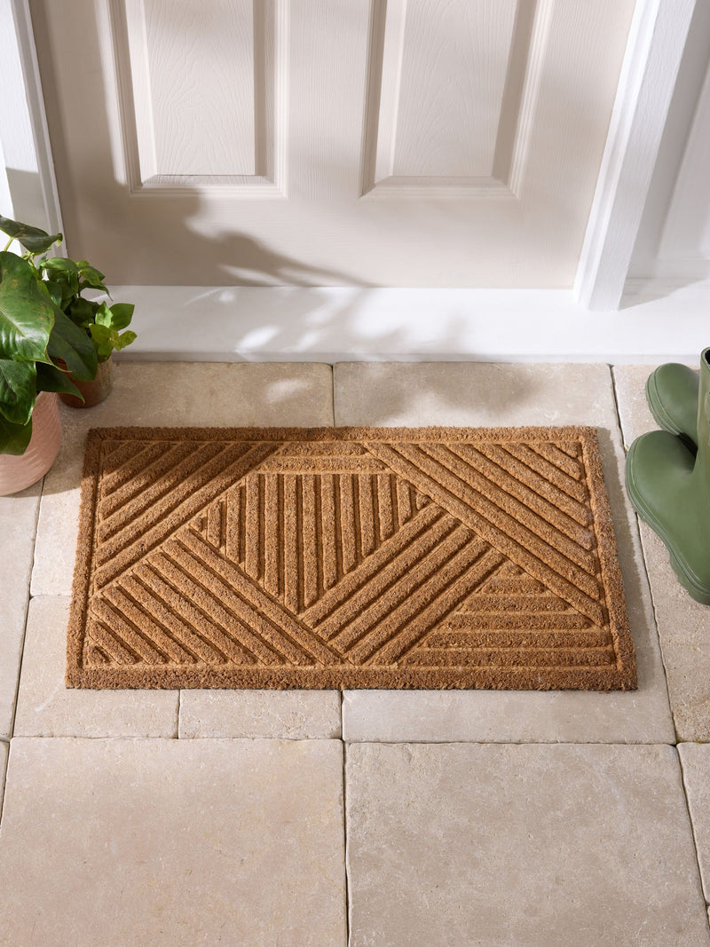 Natural embossed stripe coir doormat - British product