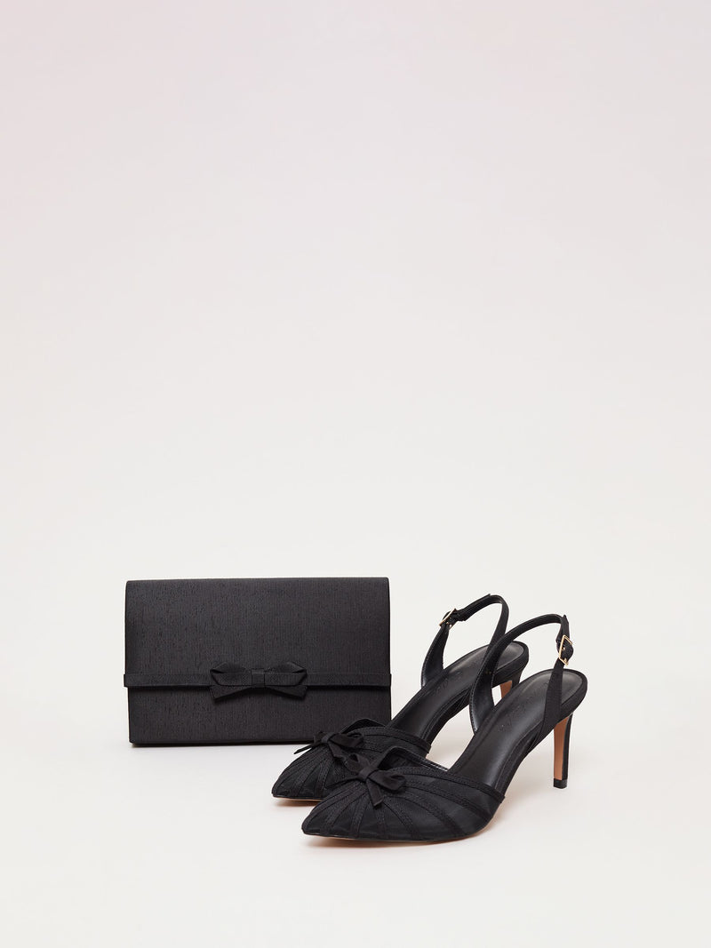 Phase Eight black grosgrain bow clutch, UK version