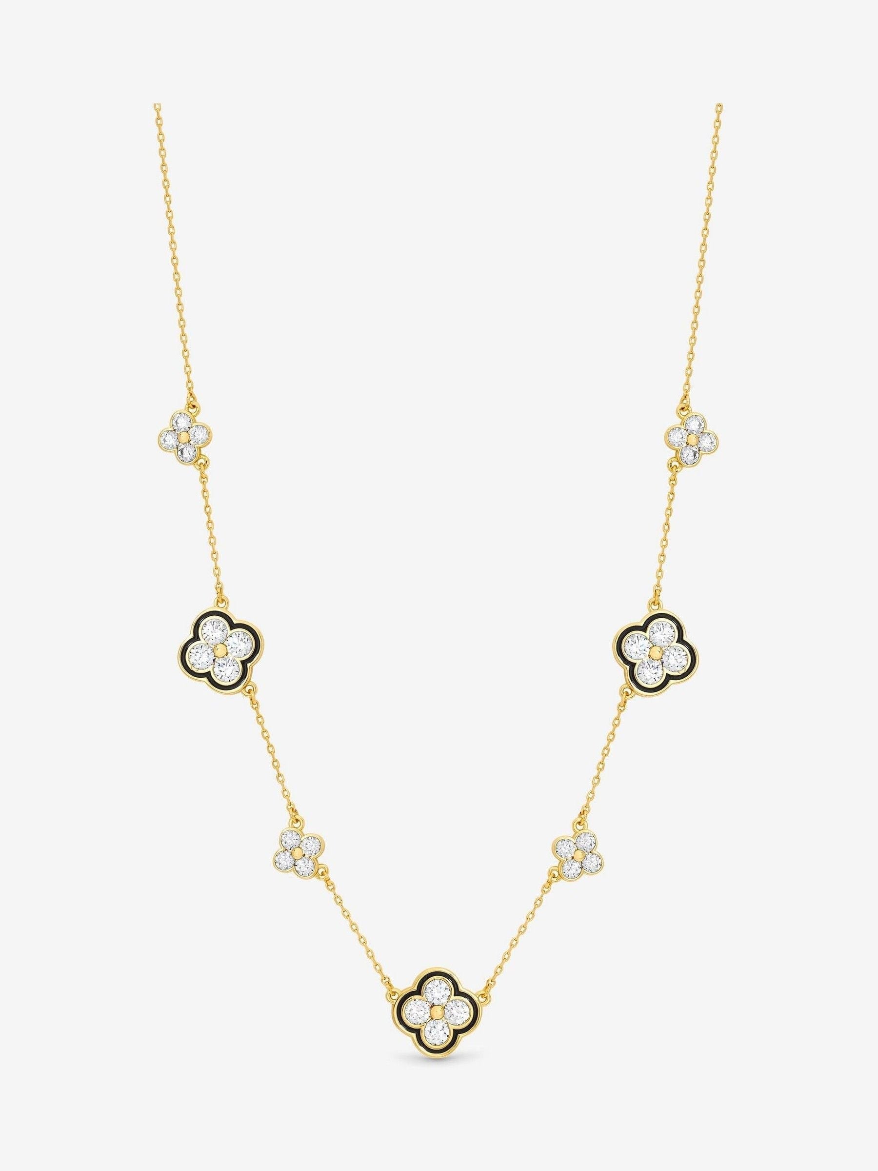 Jon Richard black jet crystal clover necklace 16 inch, UK version