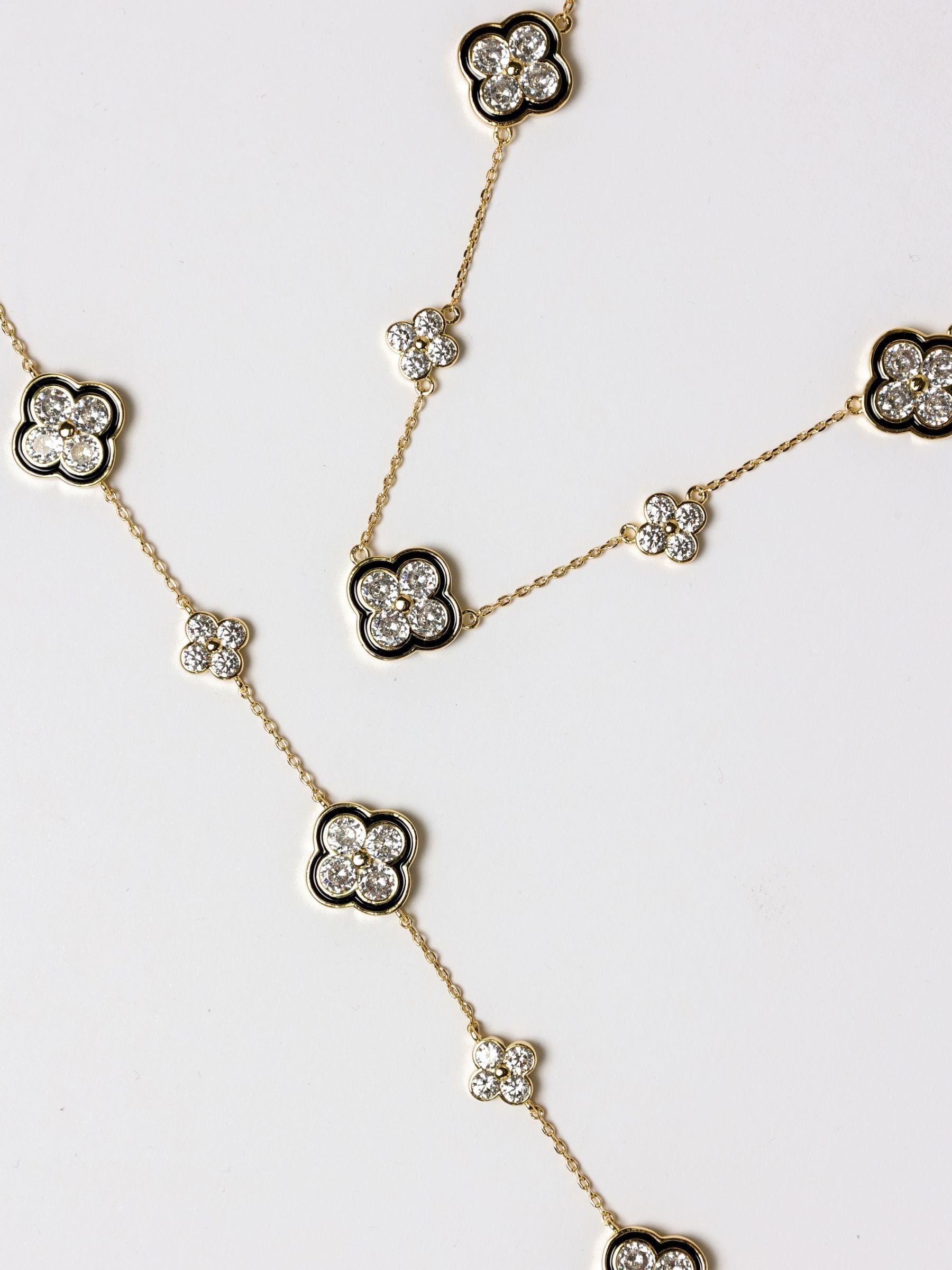 Jon Richard black jet crystal clover necklace 16 inch, UK version