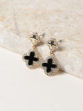 Jon Richard Gold Tone Pave Jet Enamel Clover Earrings