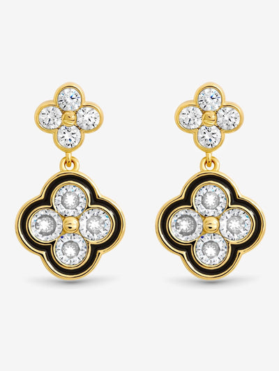 Next Gold Plated Jet and Crystal Clover Stud Earrings 13mm x 24mm- Buy online at McGrocer