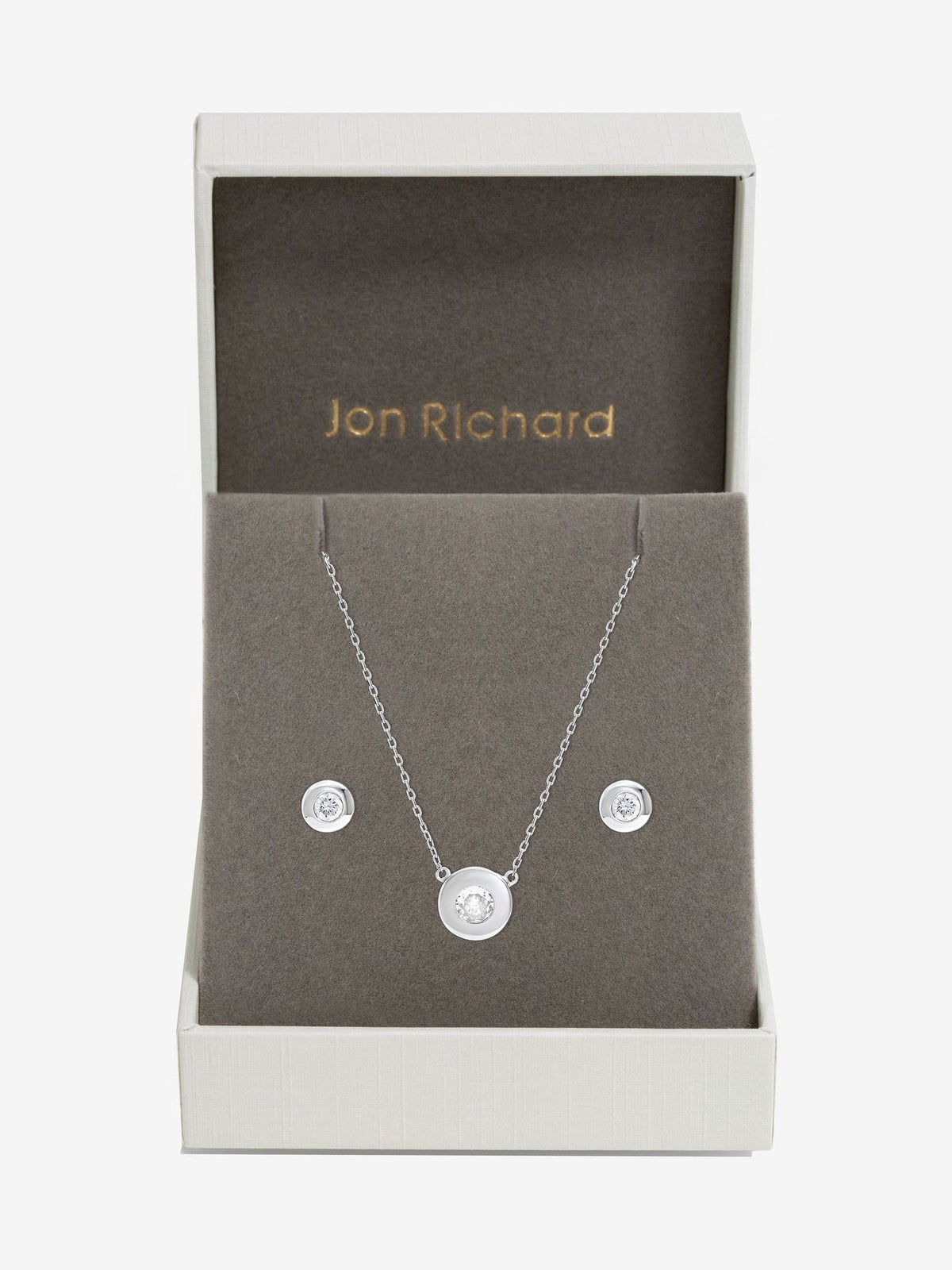 Silver Plated Crystal Bezel Necklace and Earrings Jewellery Set