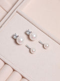 Rhodium-Plated Pearl and Crystal Earrings, Post and Bullet Back, 12mm x 18.9mm