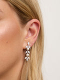 Pearl and Crystal Leaf Drop Earrings with Rhodium Plating
