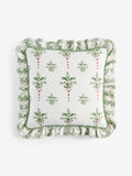 Cath Kidston green heraldry embroidered ruffle edge cushion 45cm - British product