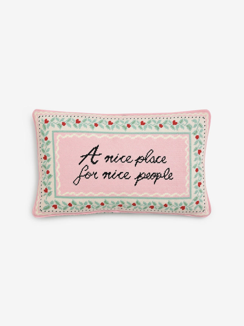 Cath Kidston pink needlepoint cushion with slogan, UK version