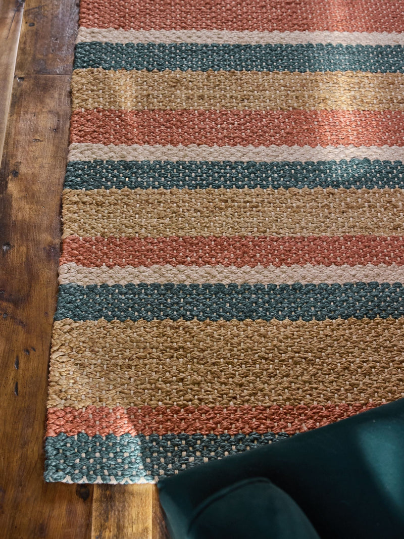 FatFace red blue stripe jute flatweave rug, UK version