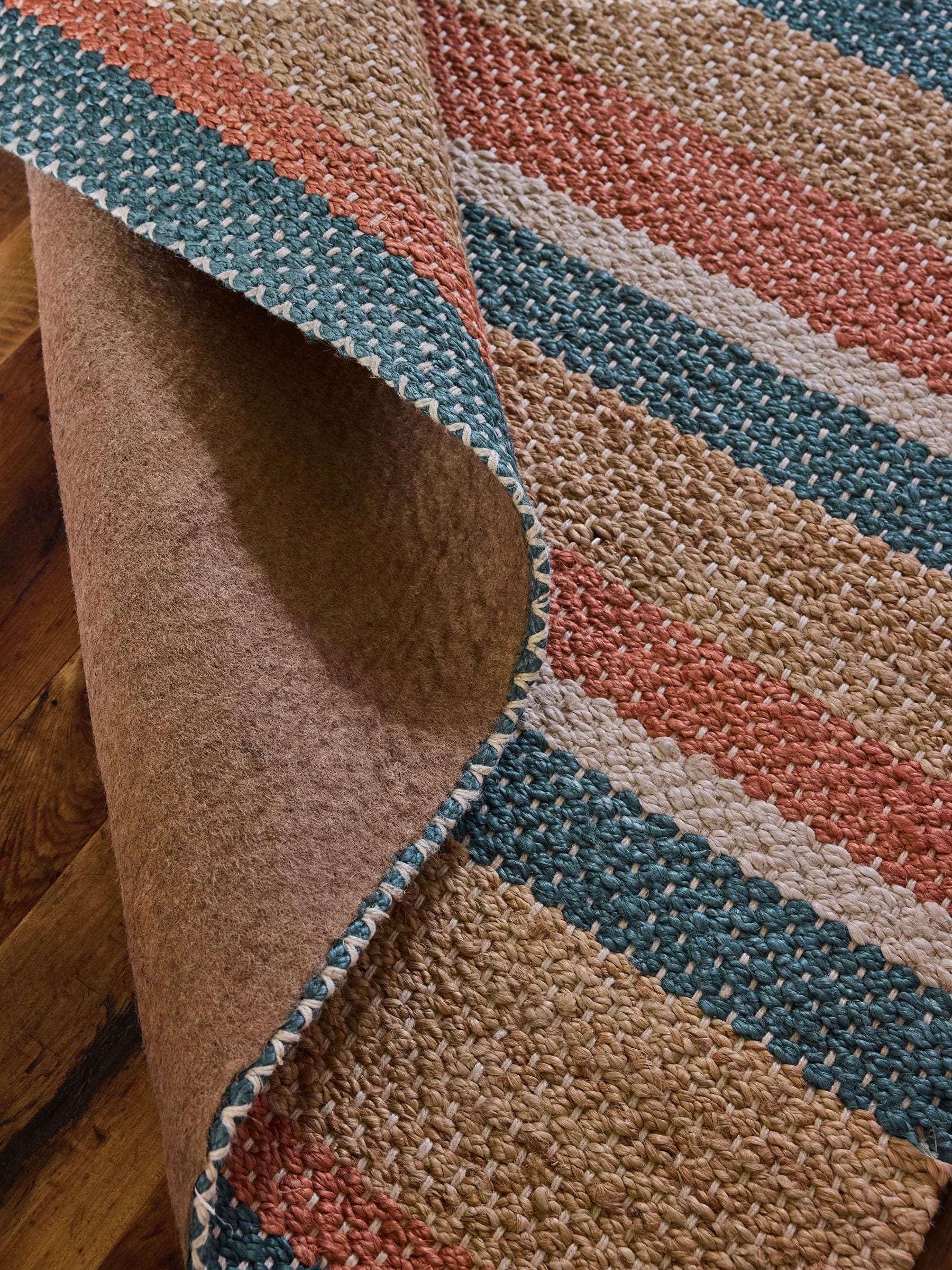 FatFace red blue stripe jute flatweave rug, UK version