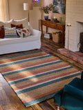 FatFace red blue stripe jute flatweave rug, UK version