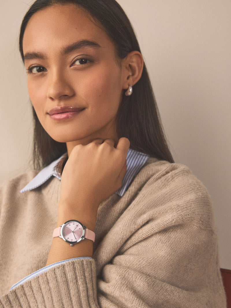 Pink analogue leather watch adjustable strap 16-20cm - British product