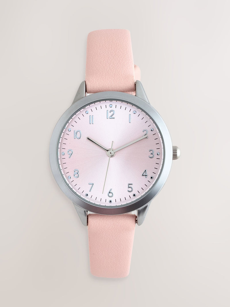 Pink analogue leather watch adjustable strap 16-20cm - British product