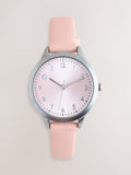 Pink analogue leather watch adjustable strap 16-20cm - British product