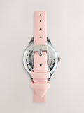 Pink analogue leather watch adjustable strap 16-20cm - British product