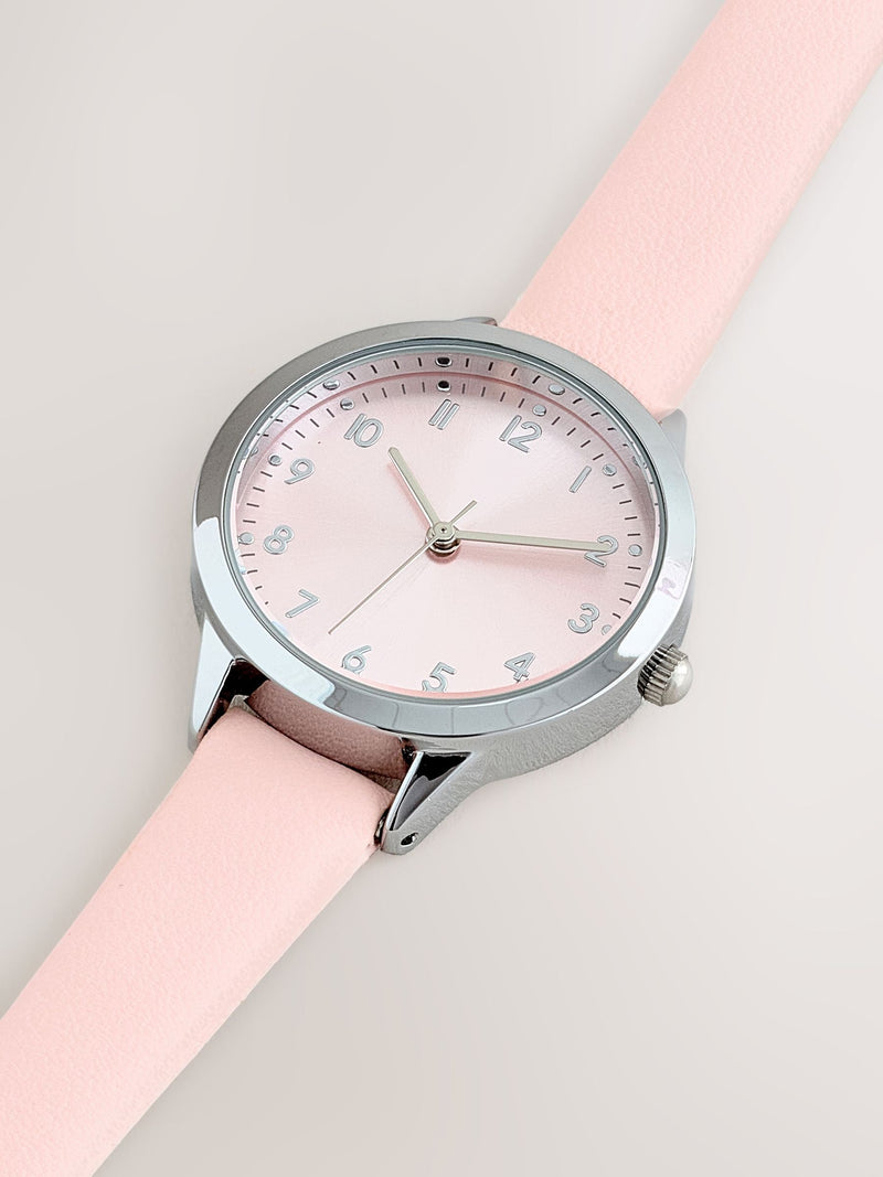 Pink analogue leather watch adjustable strap 16-20cm - British product