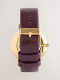 Burgundy red round case leather strap watch, UK version