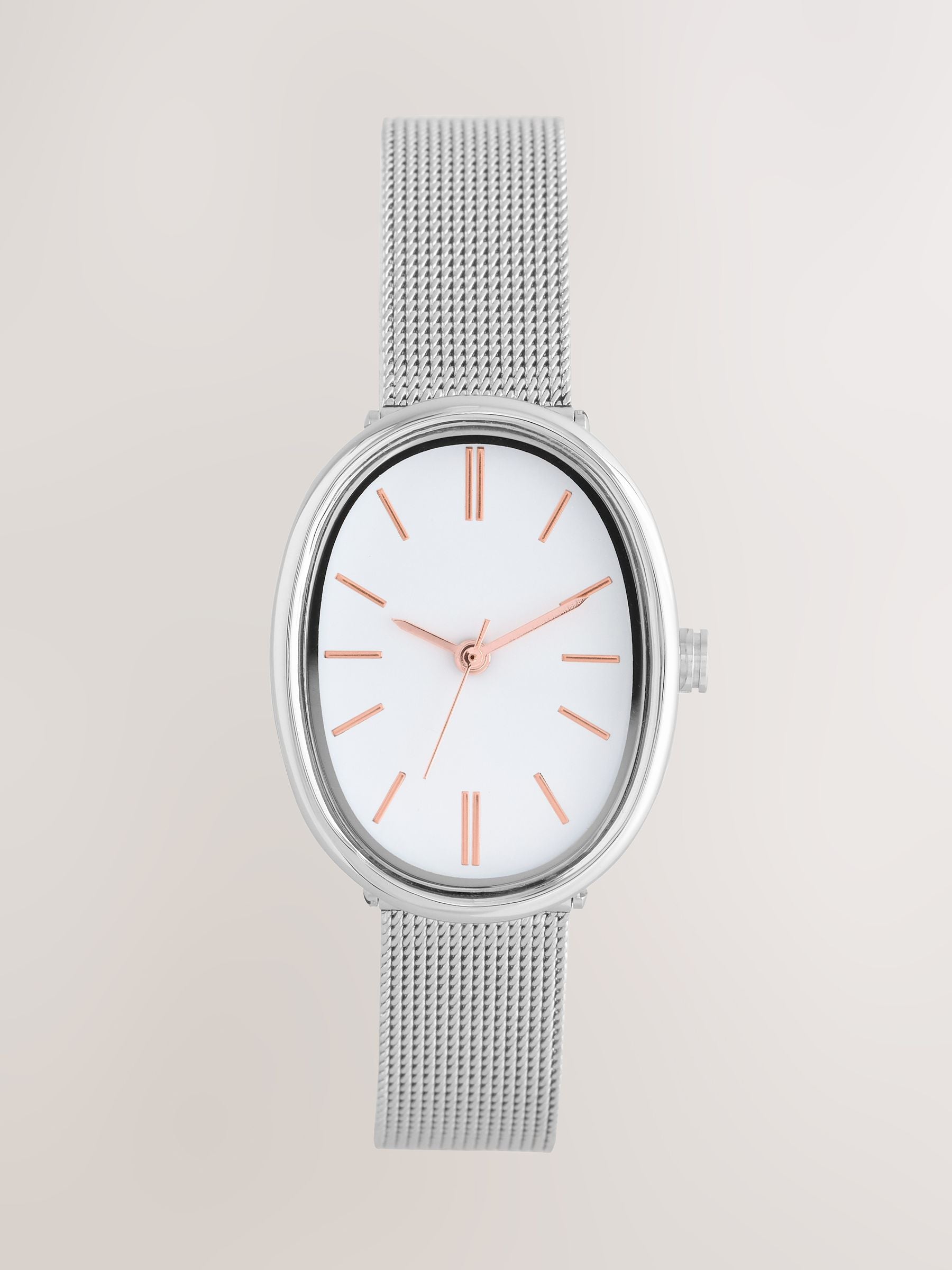 Silver tone oval case mesh watch 2.5cm, UK version