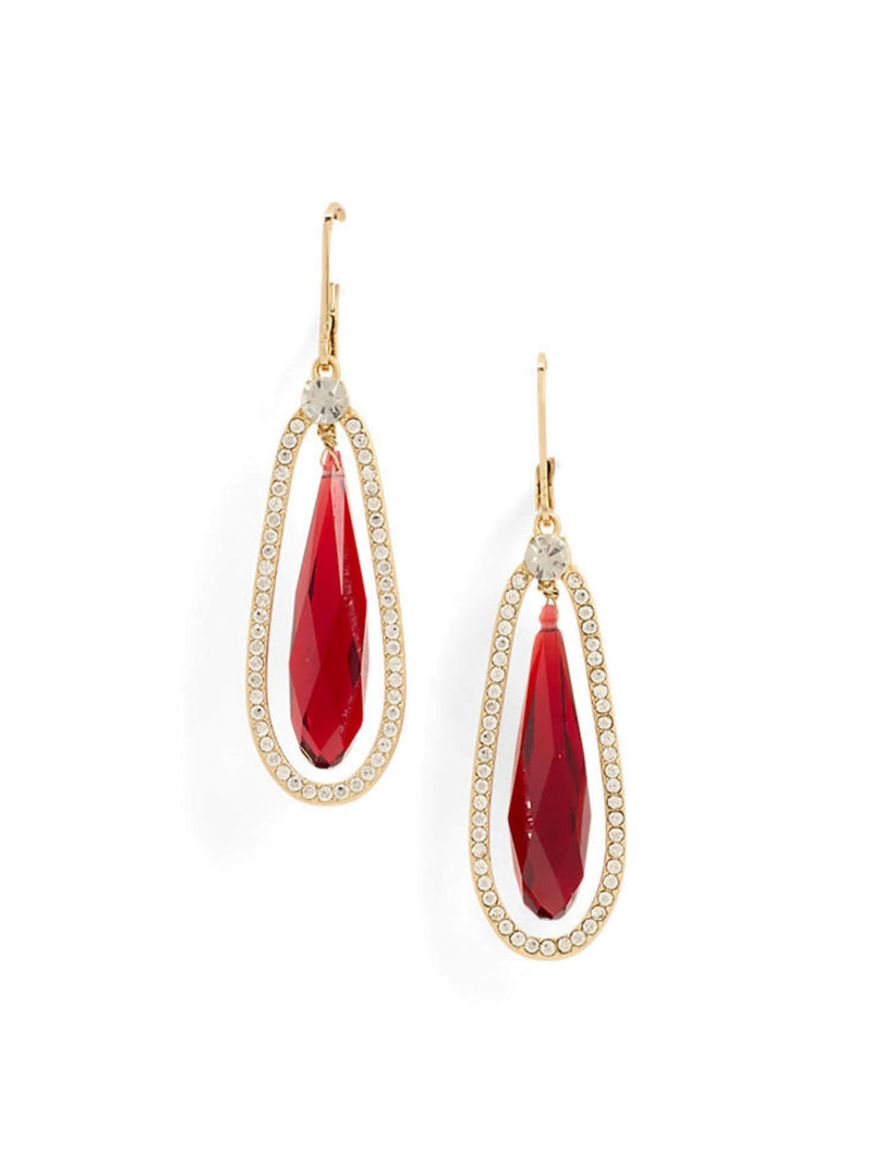 Lauren Ralph Lauren Gold Pave Red Bead and Crystal Drop Earrings