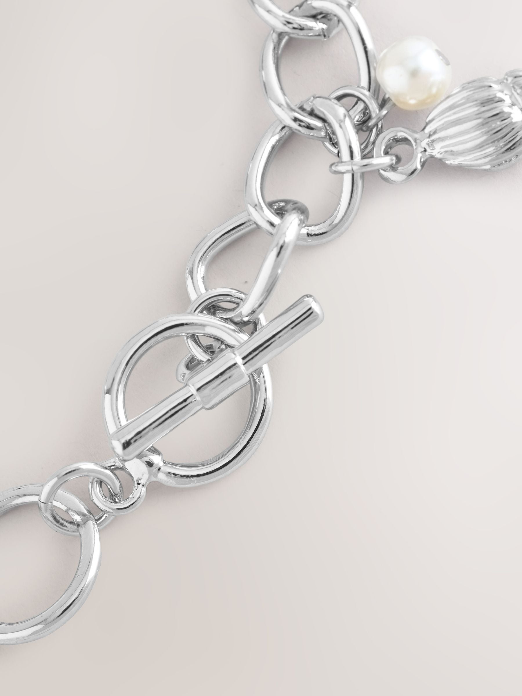Silver tone pearl effect charm bracelet watch 2cm - British product