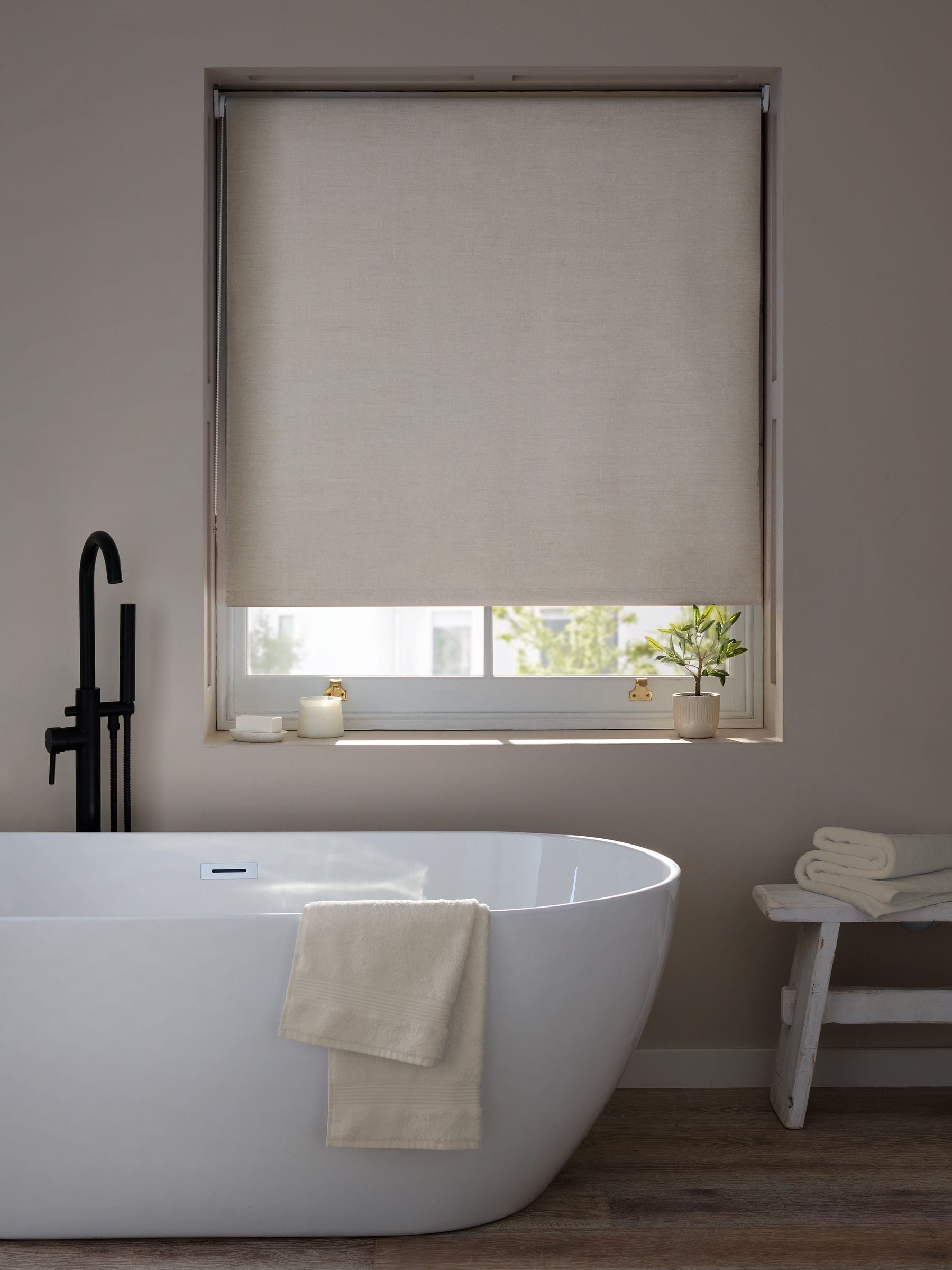 Natural light textured moisture resistant roller blind - British product