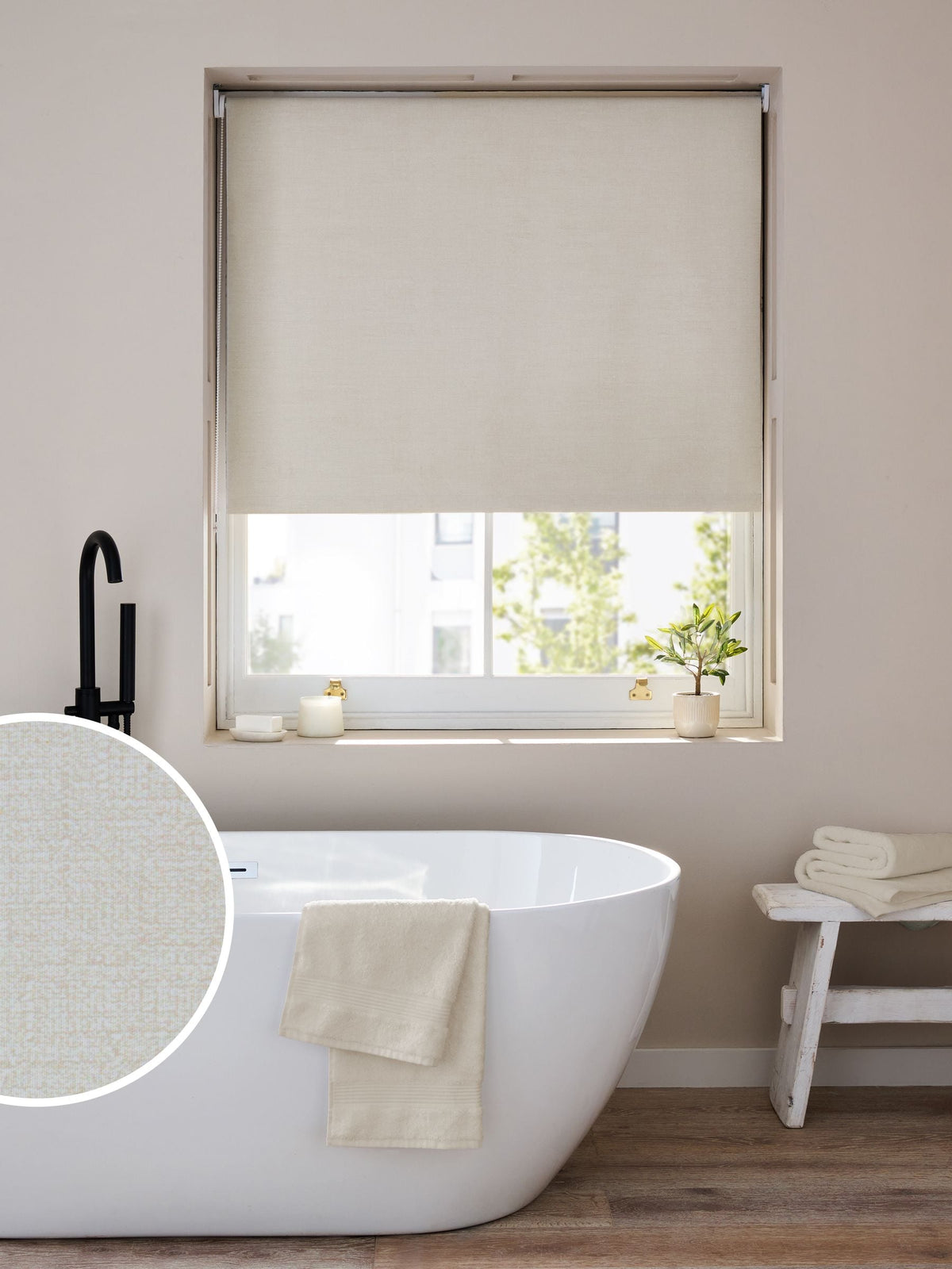 Natural light textured moisture resistant roller blind - British product