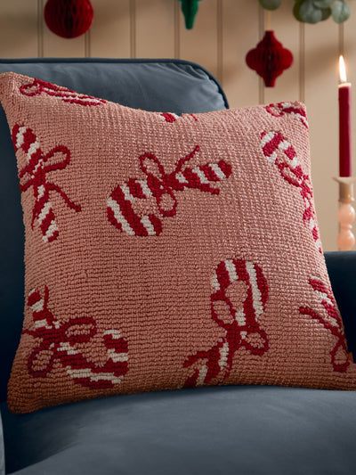 Next Furn Pink Red Christmas Candy Canes Tufted Cushion 45cm- Buy online at McGrocer