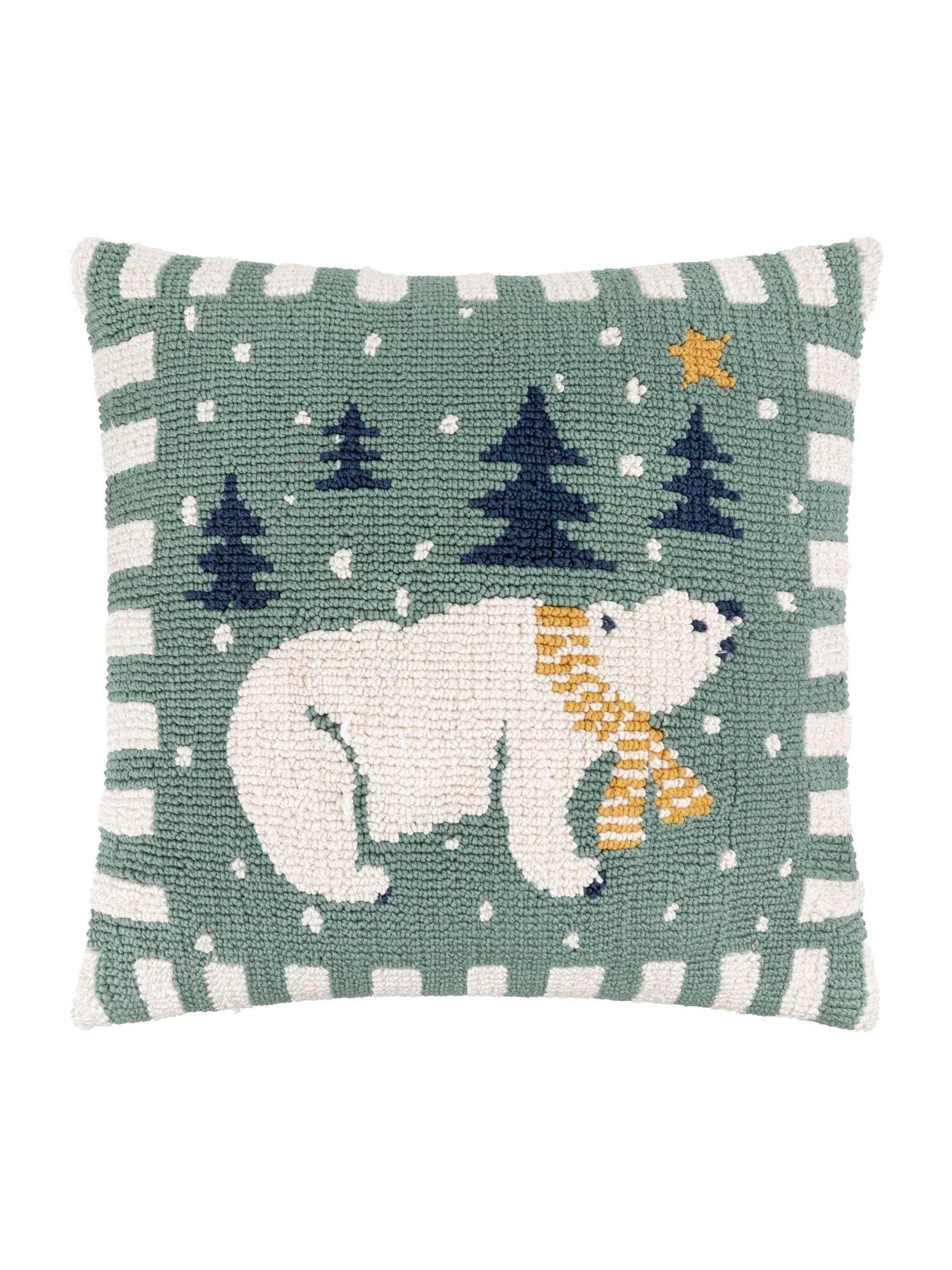 Furn Frosty Blue polar bear tufted cushion 45cm, UK version