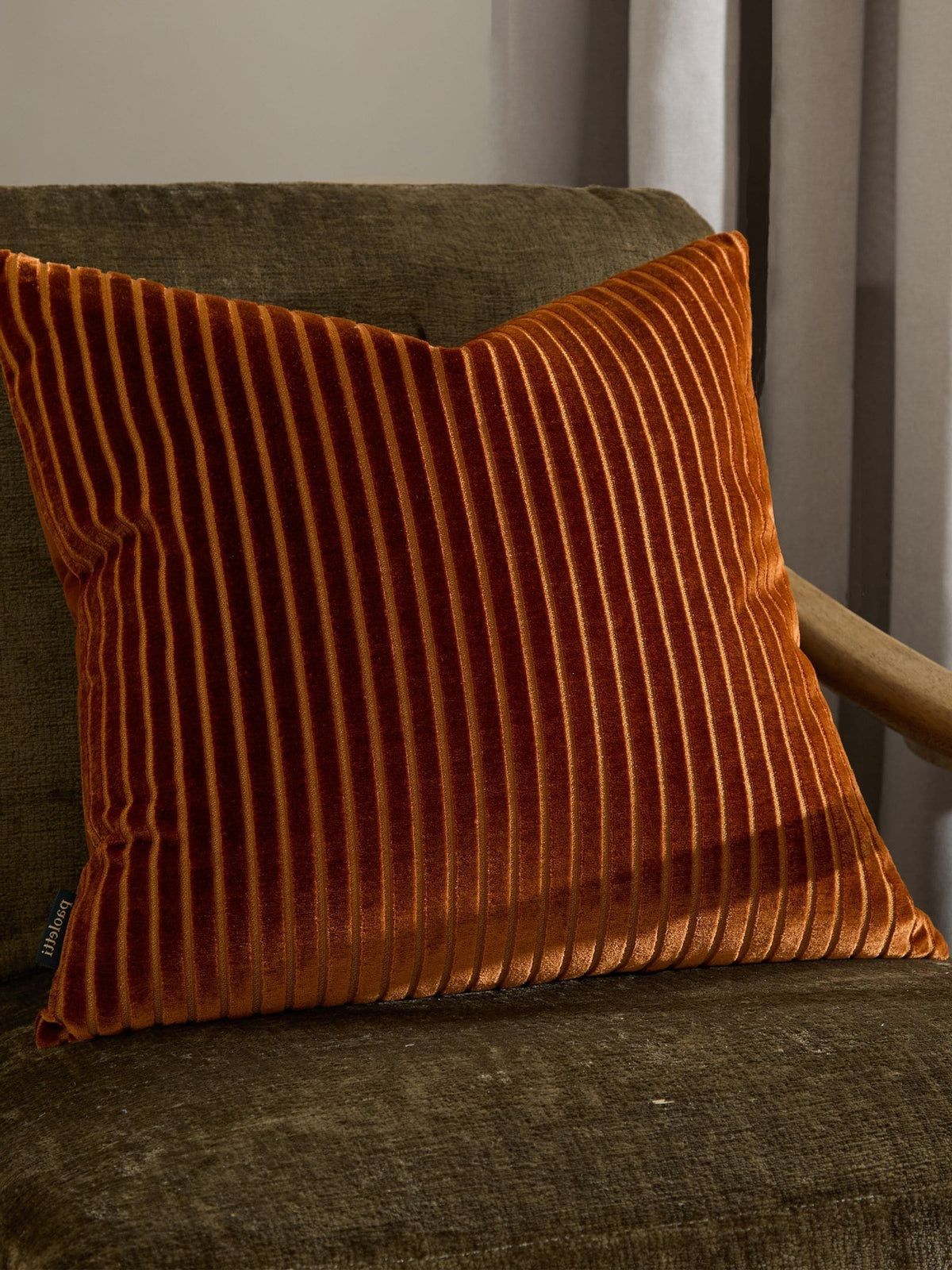 Paoletti Brick Savoy Stripe Velvet Cushion 50cm, imported from the UK