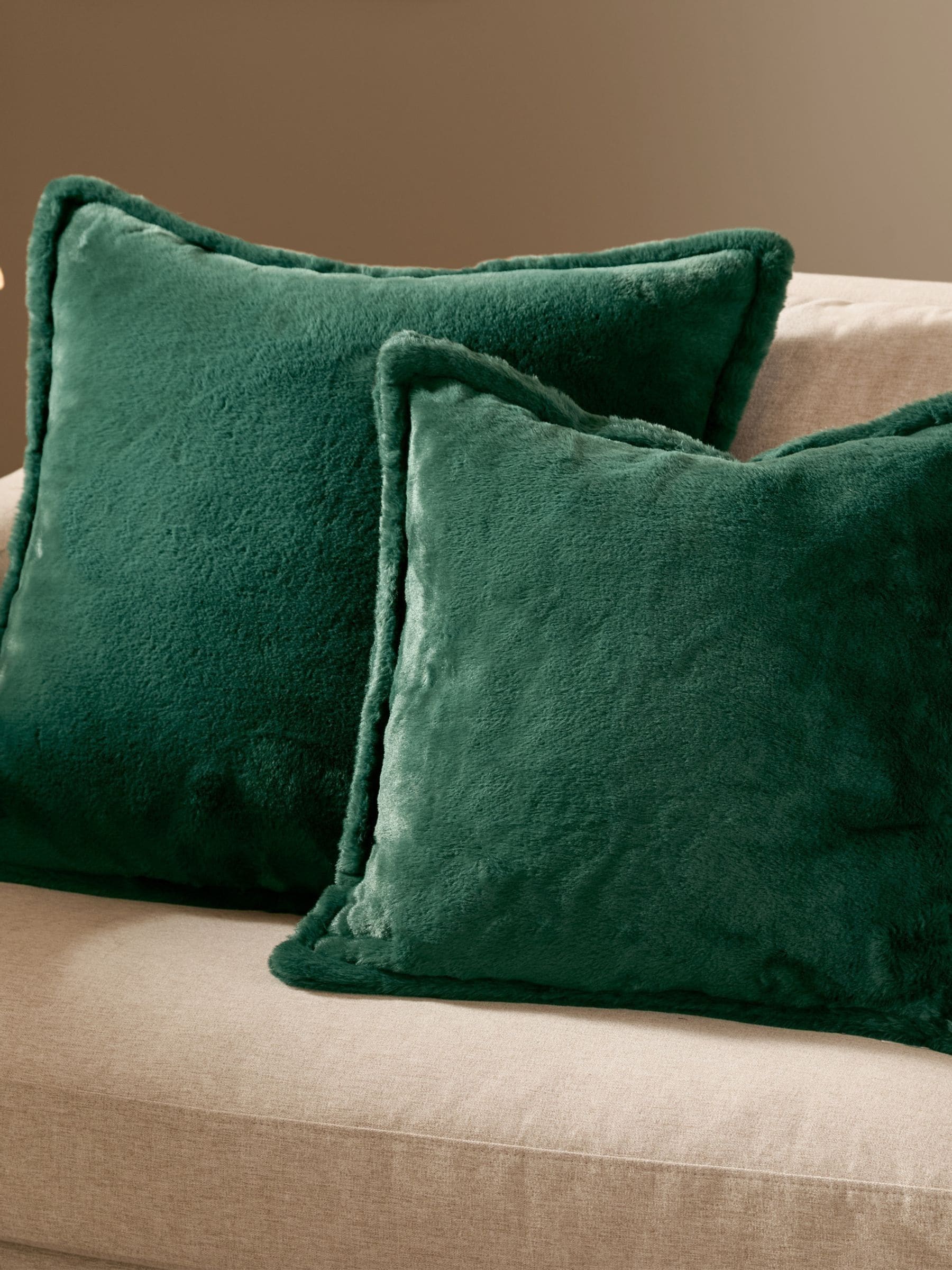 Furn Needle green faux fur cushion 55x55cm (British brand)