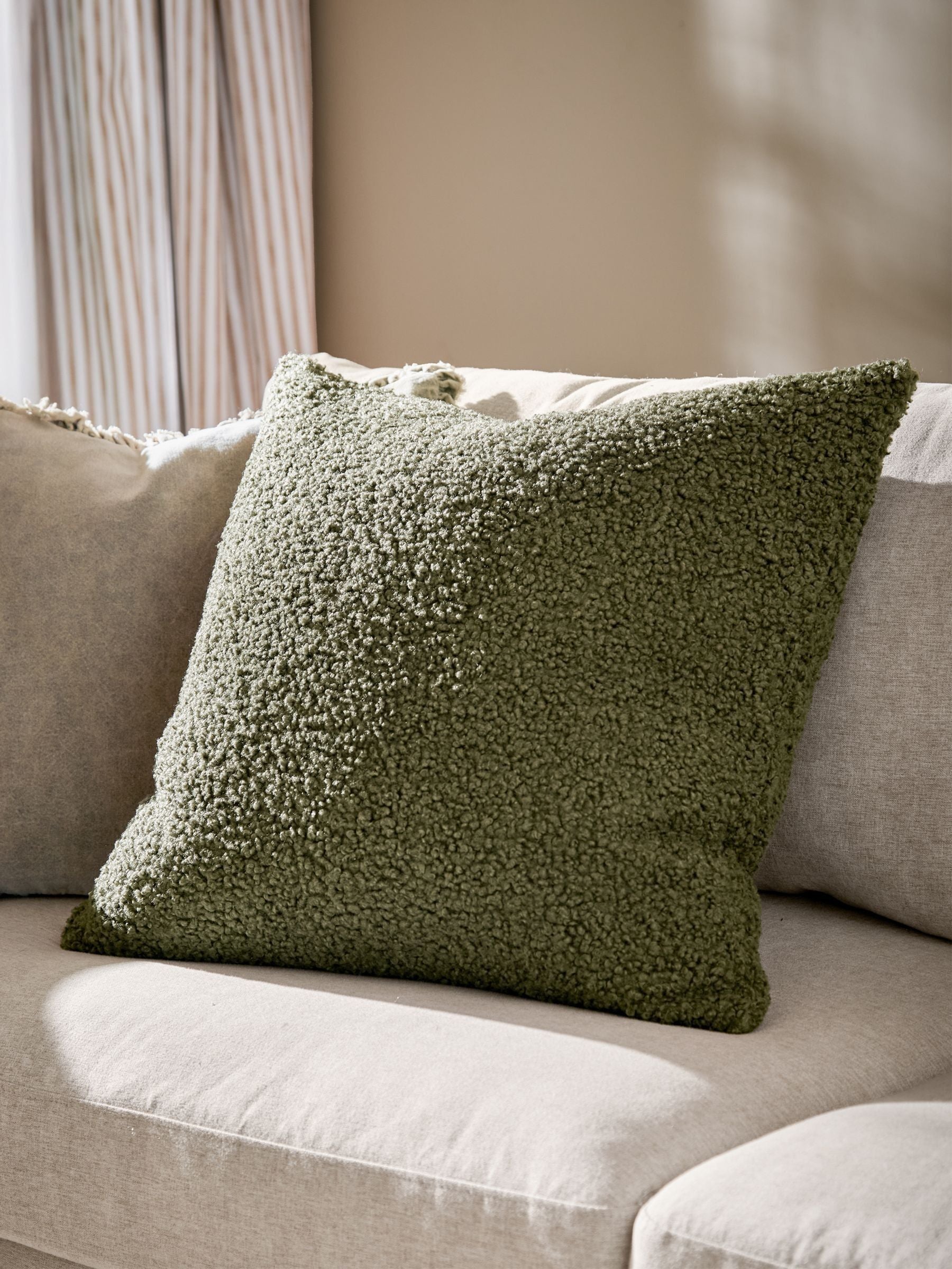 Yard Khaki Green Cabu Chunky Boucle Cushion