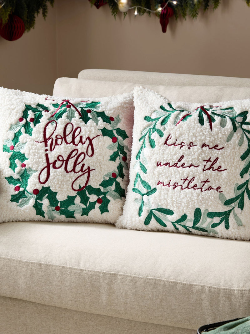 Furn mistletoe wreath embroidered cushion 45cm (British brand)