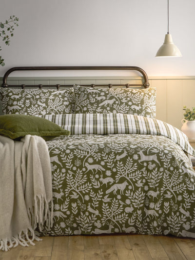 Next Furn Thyme Green Skandi Woodland Brushed Cotton Duvet Cover Set- Buy online at McGrocer