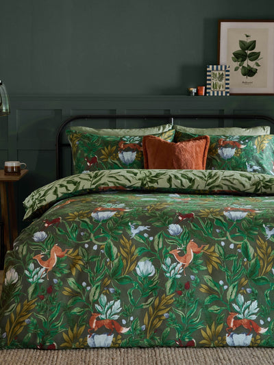 Next Into The Woods Reversible Duvet Cover and Pillowcase Set in Forest Green- Buy online at McGrocer