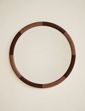 Marlowe round wall mirror with two-tone wood frame, imported from the UK