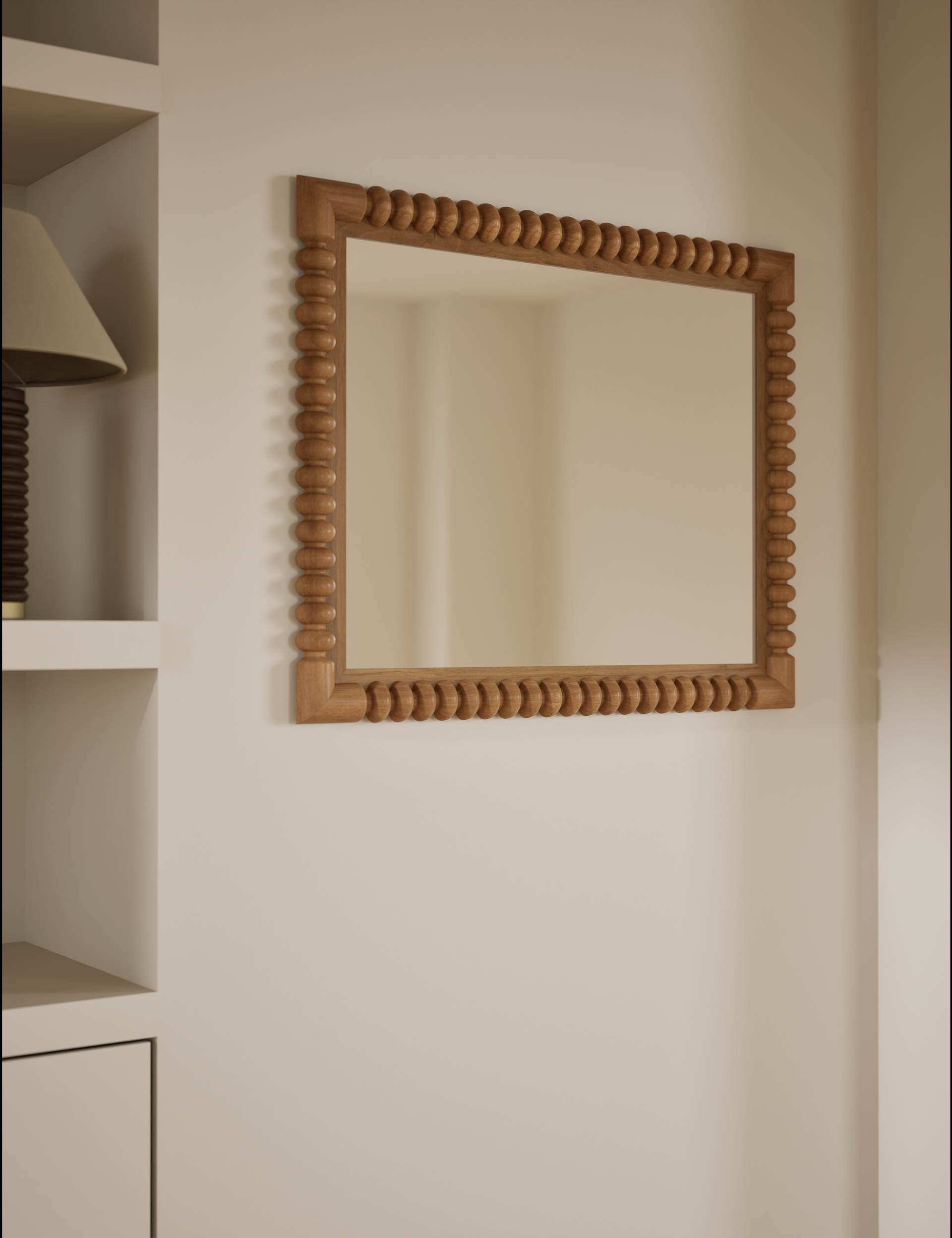 Evelyn wooden wall mirror rectangular bobbin detailing 86cm - British product