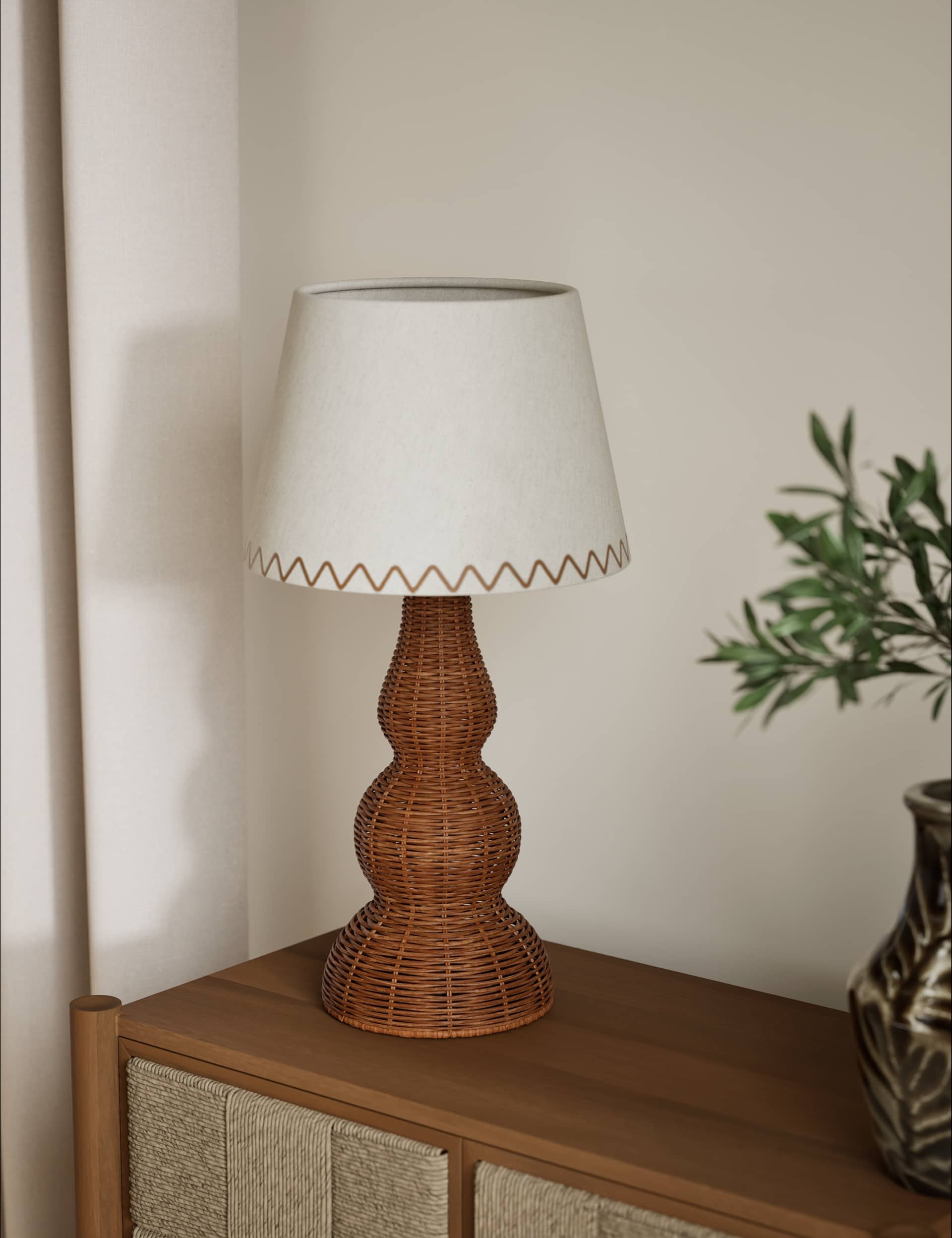 Wicker graduated base table lamp, imported from the UK