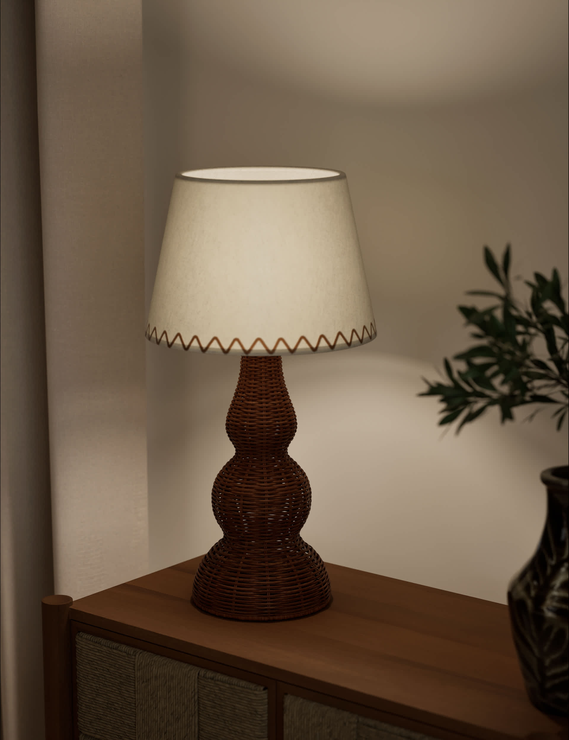Wicker graduated base table lamp, imported from the UK