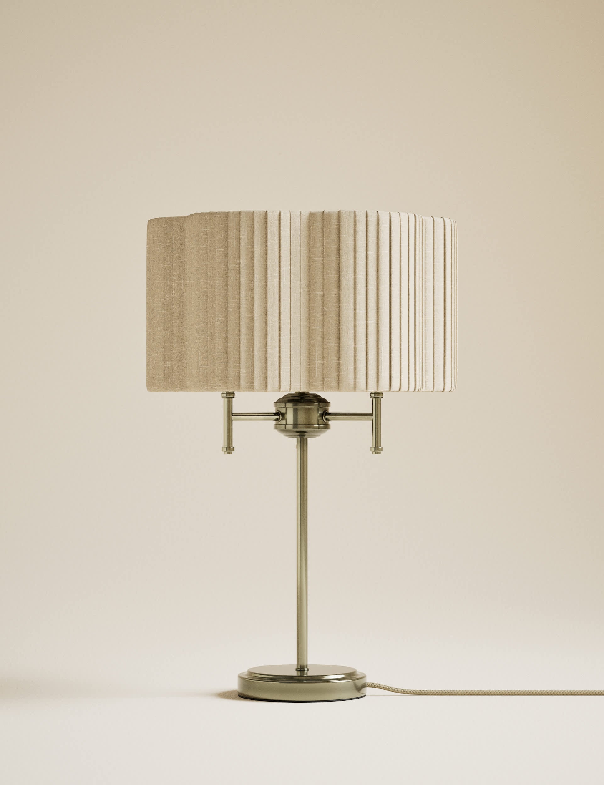 Scallop pleated shade brass base table lamp, imported from the UK