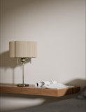 Scallop pleated shade brass base table lamp, imported from the UK